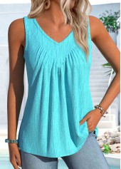 Sleeveless V Neck Cyan Tank Top
