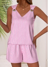 Striped Pink Sleeveless V Neck Tank Top