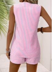 Striped Pink Sleeveless V Neck Tank Top