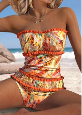 Mid Waisted Orange Leopard Tankini Set