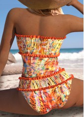 Mid Waisted Orange Leopard Tankini Set