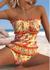 Mid Waisted Orange Leopard Tankini Set