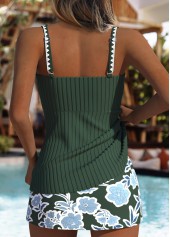 Floral Print Blackish Green Mid Waisted Tankini Set