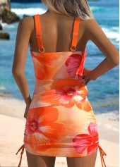 Floral Print Orange Mid Waisted Tankini Set