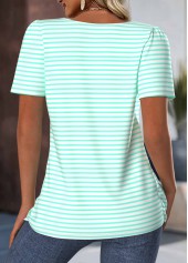 Striped Mint Green Short Sleeve Square Neck T Shirt