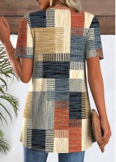 Geometric Print Multi Color Fake Two Piece Twinset