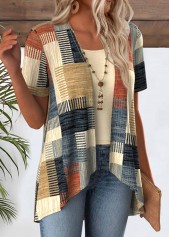 Geometric Print Multi Color Fake Two Piece Twinset