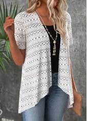 Patchwork White Short Sleeve Cardigan and Tank Top