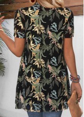 Leaf Print Short Sleeve Green Light Cardigan