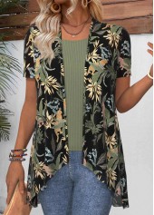 Leaf Print Short Sleeve Green Light Cardigan