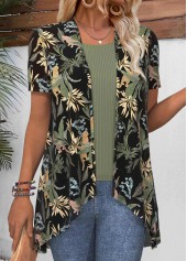 Leaf Print Short Sleeve Green Light Cardigan