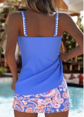 Blue Mid Waisted Tribal Print Tankini Set