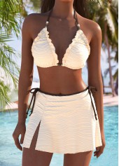 Mid Waisted Tie Beige Bikini Set