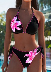 Mid Waisted Tie Floral Print Pink Bikini Set