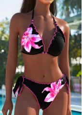Mid Waisted Tie Floral Print Pink Bikini Set
