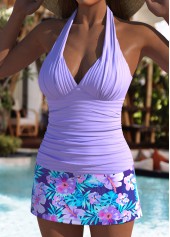 Mid Waisted Purple Floral Print Tankini Set