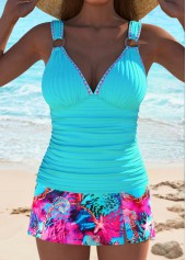 Mid Waisted Marine Life Print Cyan Tankini Set