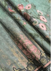 Random Floral Print Tuck Stitch Sage Green T Shirt