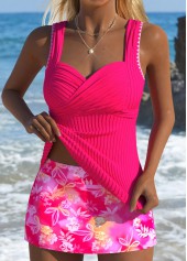 Mid Waisted Floral Print Hot Pink Tankini Set