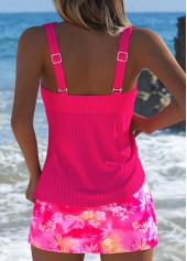 Mid Waisted Floral Print Hot Pink Tankini Set