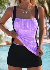 Mid Waisted Jacquard Purple Tankini Set