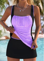 Mid Waisted Jacquard Purple Tankini Set
