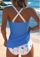 Mid Waisted Tropical Plants Print Criss Cross Tankini Set