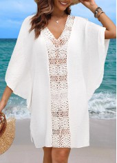 Breathable White V Neck Cover Up