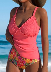 Mid Waisted Floral Print Coral Tankini Set