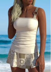 Mid Waisted Patchwork Beige Tankini Set