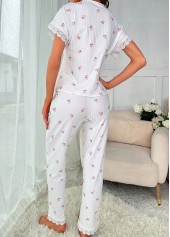 Floral Print White V Neck Lounge Top and Pants