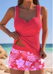 Mid Waisted Floral Print Coral Tankini Set