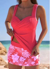 Mid Waisted Floral Print Coral Tankini Set