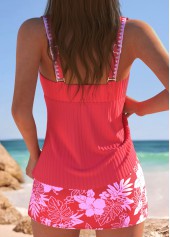 Mid Waisted Floral Print Coral Tankini Set