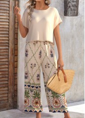 Fruit Printing Beige Ankle Length Round Neck Top