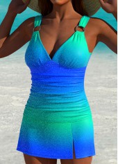 High Waisted Ombre Blue Tankini Set