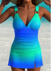 High Waisted Ombre Blue Tankini Set