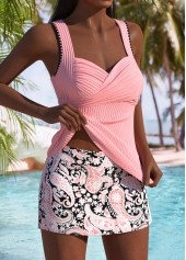Mid Waisted Paisley Print Pink Tankini Set