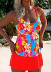 Mid Waisted Geometric Print Coral Tankini Set