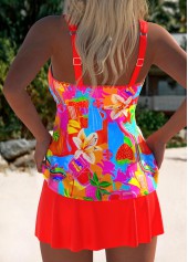 Mid Waisted Geometric Print Coral Tankini Set
