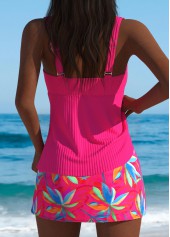 Mid Waisted Hot Pink Leaf Print Tankini Set