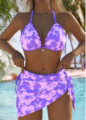 Mid Waisted Floral Print Purple Bikini Set