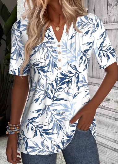 Leaf Print Tummy Coverage White Short Sleeve T Shirt Leaf Print Tummy Coverage White Short Sleeve T Shirt