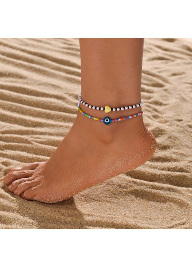 Multi Color Heart Polyresin Detail Anklets