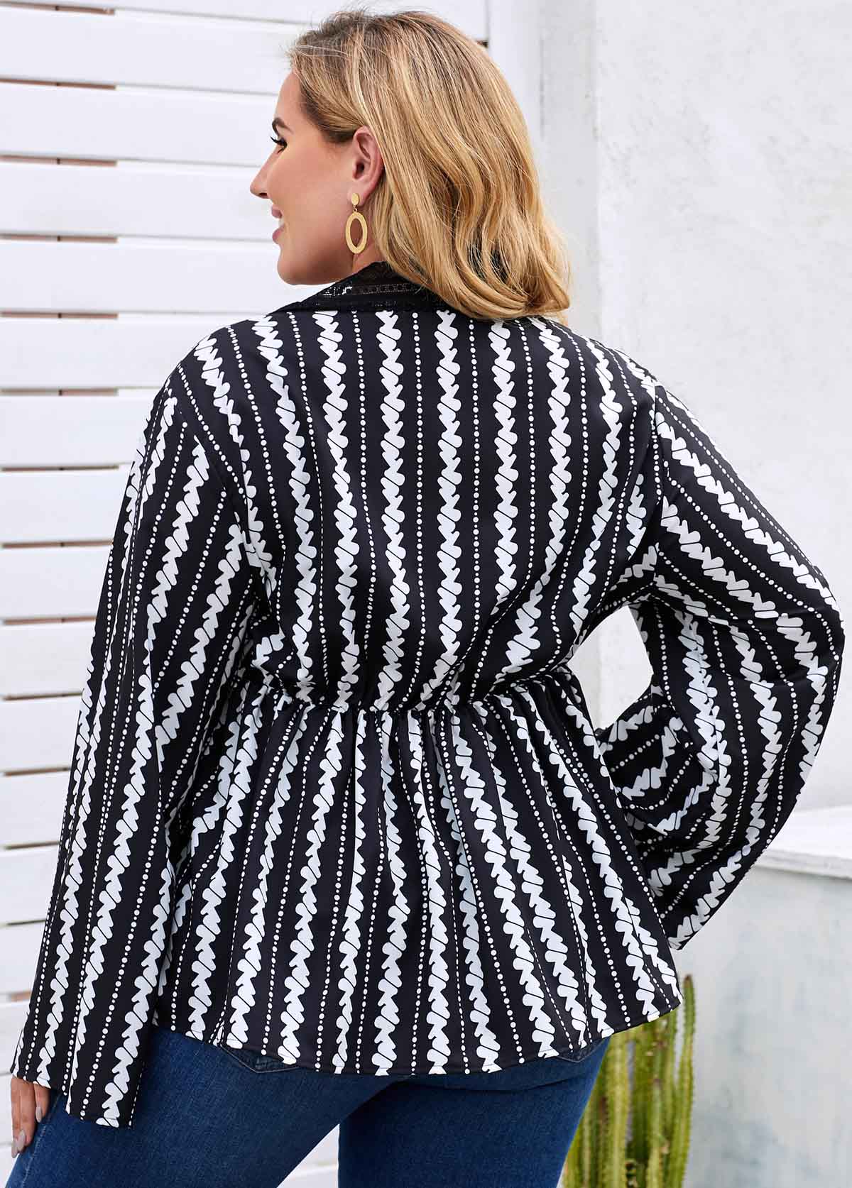 Lace Trim Printed Plus Size Blouse