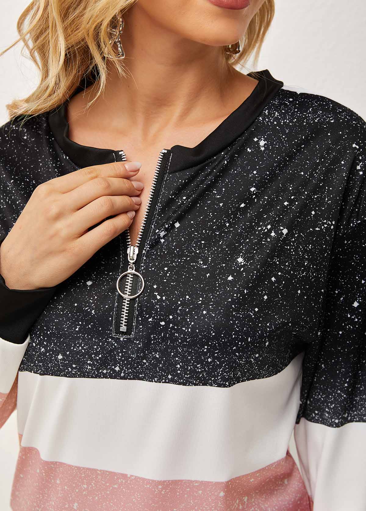 Contrast Long Sleeve Quarter Zip T Shirt