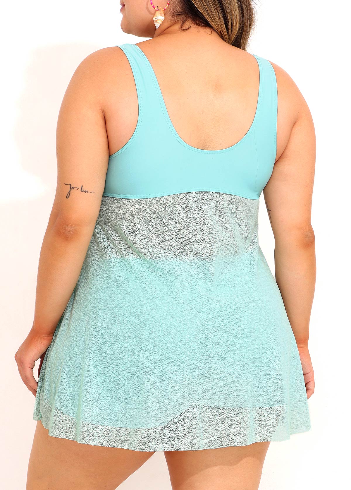 High Waisted Blue Plus Size Drawstring Tankini Set
