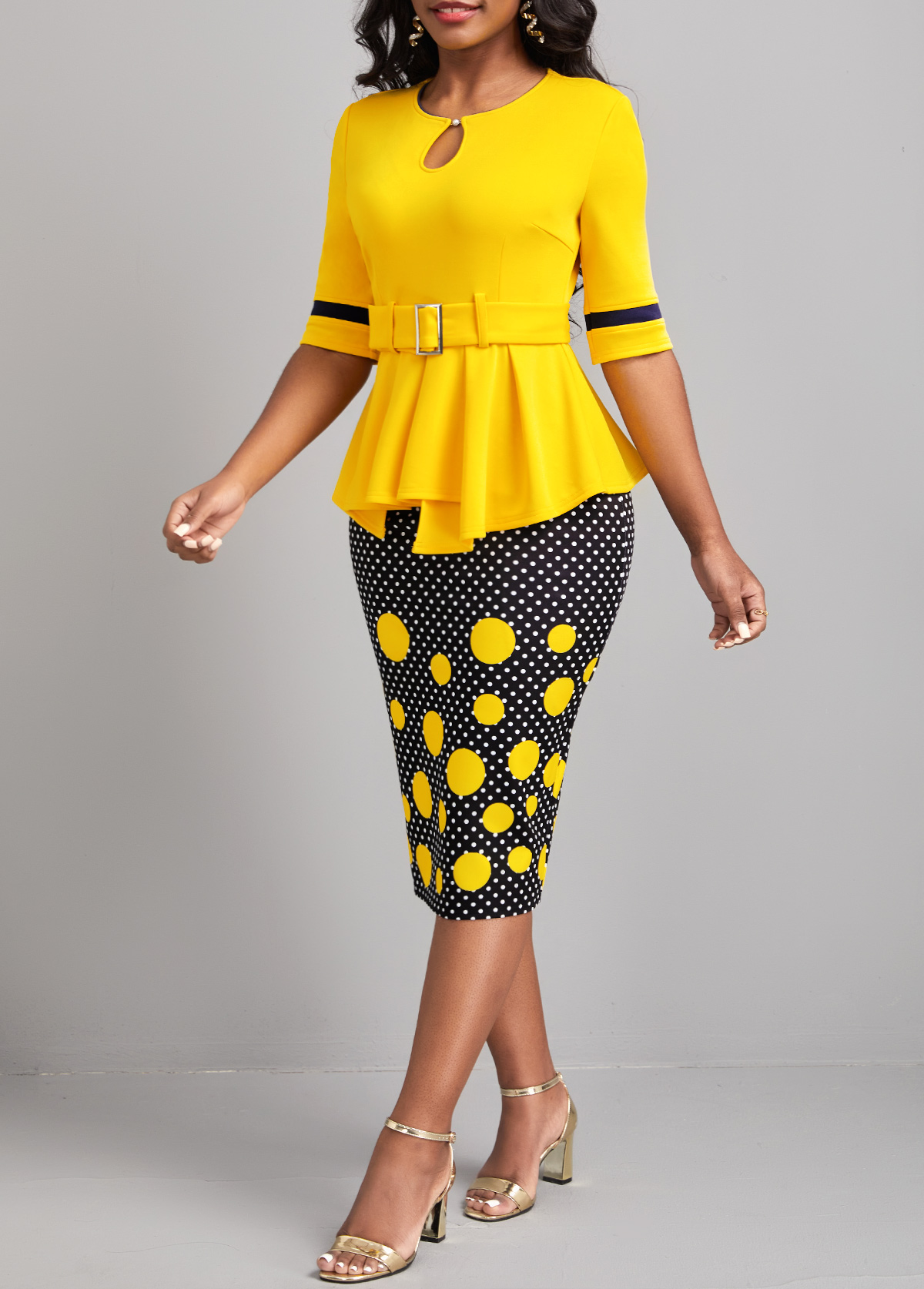 White And Green Polka Dot Bodycon Dress