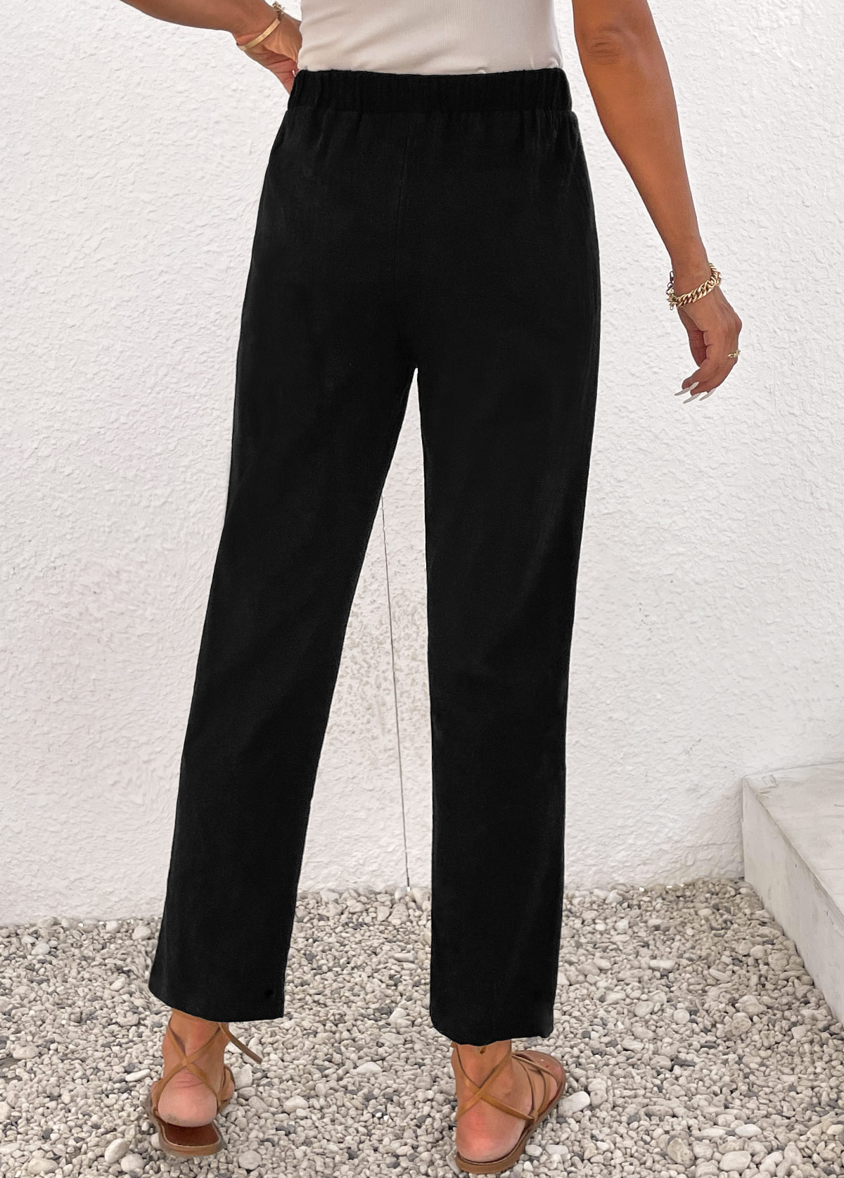 Bowknot Elastic Waist High Waisted Black Pants