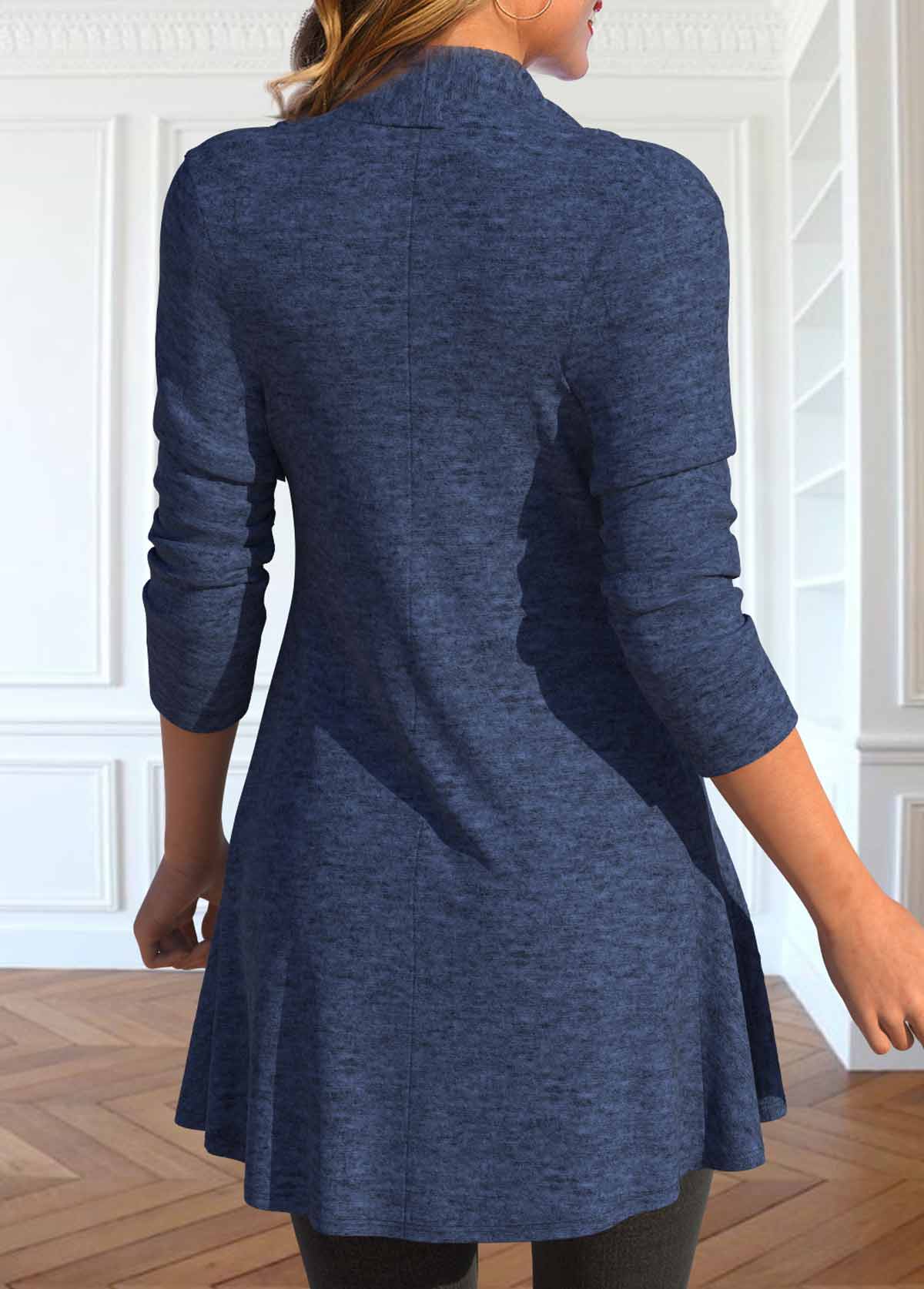 Plus Size Geometric Print Navy Fake Two Piece Twinset